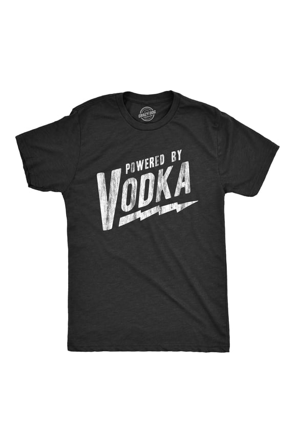 Mens Powered By Vodka T Shirt Funny Liquor Lovers Drinking Tee for Guys Graphic Tees