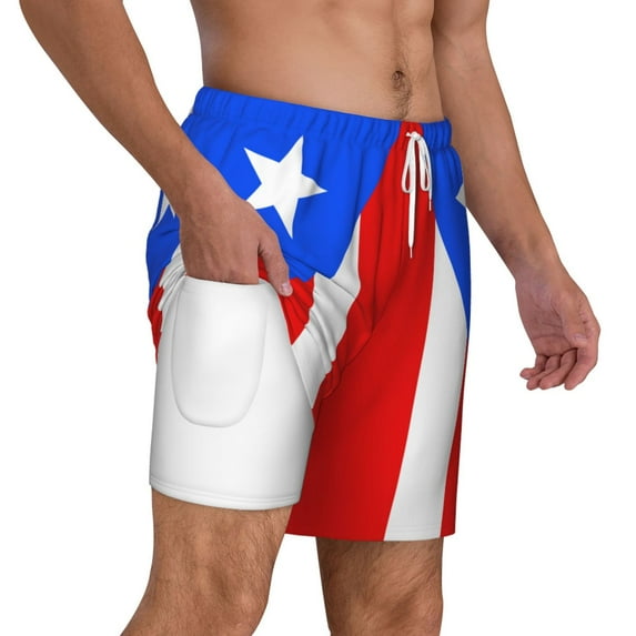 Mens Pr Puerto Rico-Flag 2 in 1 Quick Dry Swim Trunks with Compression Liner Beach Shorts