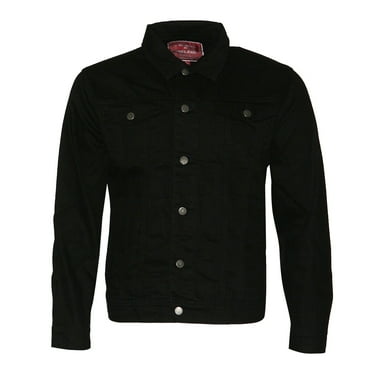 Mens Premium Cotton Faded Denim Jean Button Up Slim Fit Jacket Black 2XL