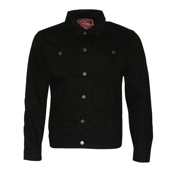 Mens Premium Cotton Faded Denim Jean Button Up Slim Fit Jacket Black 2XL