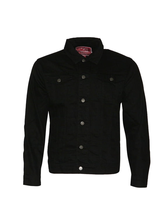 Mens Premium Cotton Faded Denim Jean Button Up Slim Fit Jacket Black 2XL
