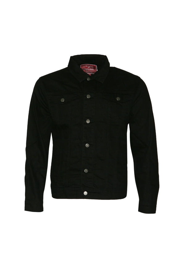 Mens Premium Cotton Faded Denim Jean Button Up Slim Fit Jacket Black XL