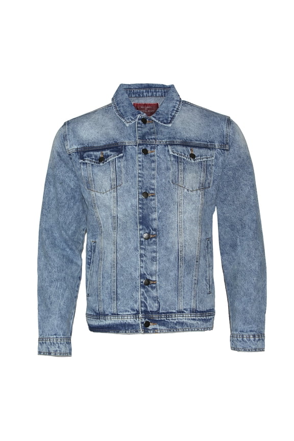 Mens Premium Cotton Faded Denim Jean Button Up Slim Fit Jacket Light Blue M