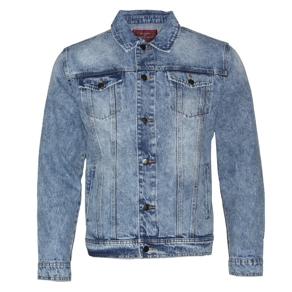Mens Premium Cotton Faded Denim Jean Button Up Slim Fit Jacket Light Blue M