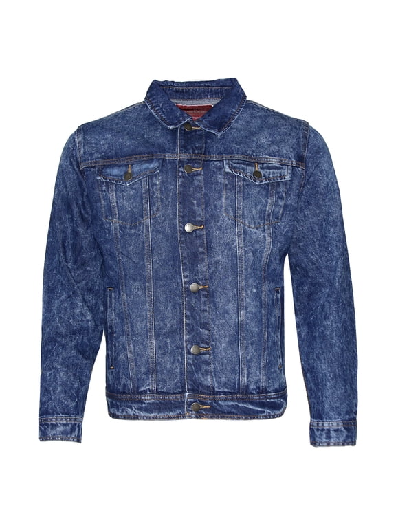 Mens Premium Cotton Faded Denim Jean Button Up Slim Fit Jacket Medium Blue L