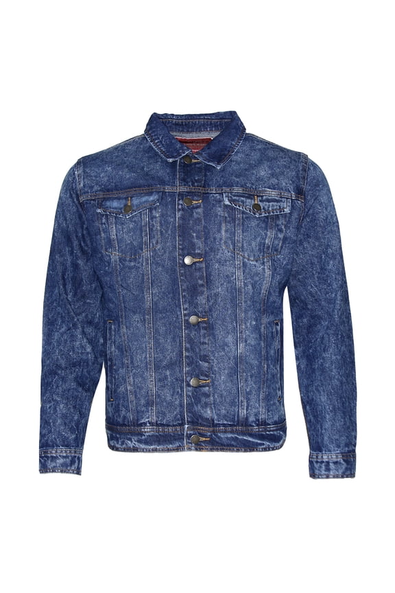 Mens Premium Cotton Faded Denim Jean Button Up Slim Fit Jacket Medium Blue L