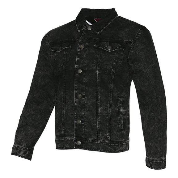 Mens Premium Cotton Faded Denim Jean Button Up Slim Fit Jacket Mineral Blk L