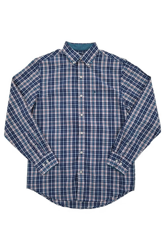 Mens Premium Essentials Stretch Saxony Blue Plaid Button-Down Shirt S