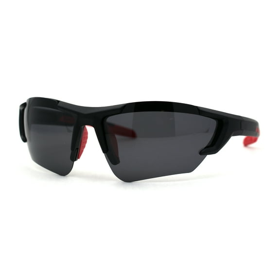 Mens Premium Polarized Lens Warp Around Aerodynamic Sport Sunglasses Matte Black Red