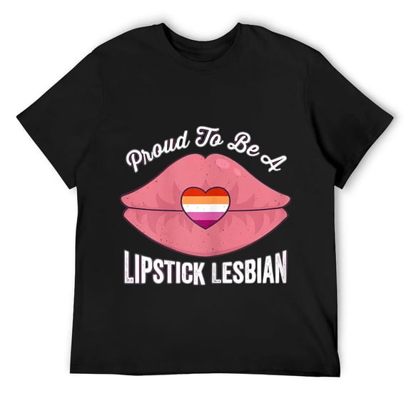 Mens Pride Couple LGBTQ Proud Lipstick Lesbian T-Shirt Black