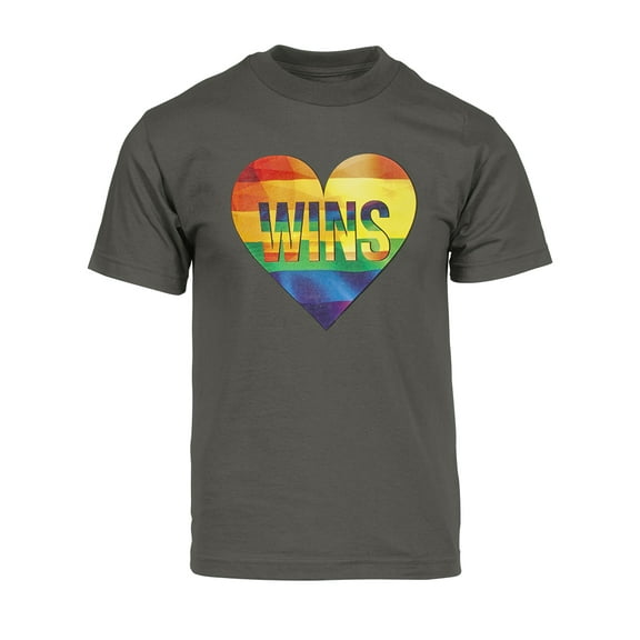 Mens Pride Love Wins Rainbow Heart Short-Sleeve T-Shirt - Dark Grey - Medium
