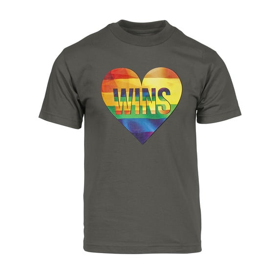Mens Pride Love Wins Rainbow Heart Short-Sleeve T-Shirt - Dark Grey - X-Large