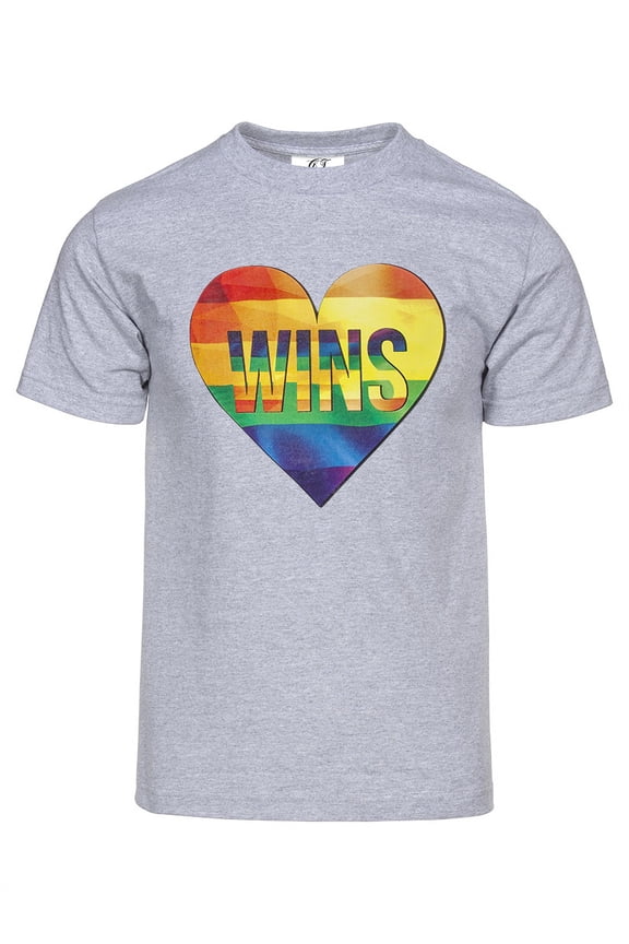 Mens Pride Love Wins Rainbow Heart Short-Sleeve T-Shirt - Heather Grey - X-Large