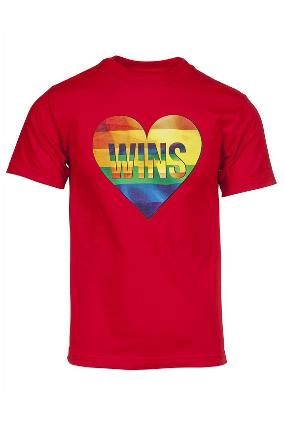 Mens Pride Love Wins Rainbow Heart Short-Sleeve T-Shirt - Red - Medium