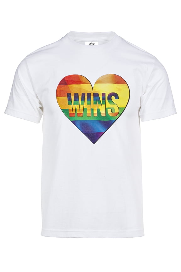 Mens Pride Love Wins Rainbow Heart Short-Sleeve T-Shirt - White - Medium