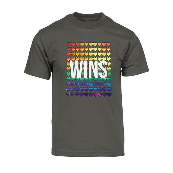 Mens Pride Love Wins Rainbow Short-Sleeve T-Shirt - Dark Grey - Medium