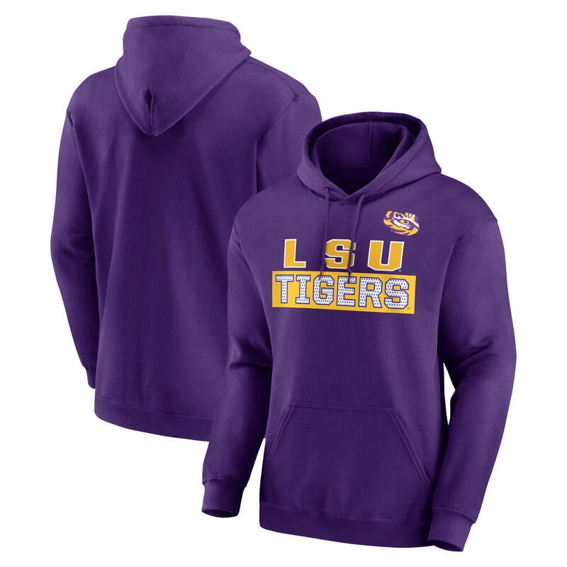 NCAA LSU Tigers Men's Purple Stacked Cotton Fleece Pullover Hoodie, Up to Size 3XL