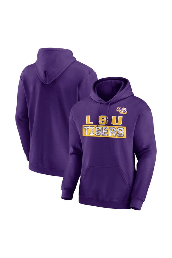 NCAA LSU Tigers Men's Purple Stacked Cotton Fleece Pullover Hoodie, Up to Size 3XL