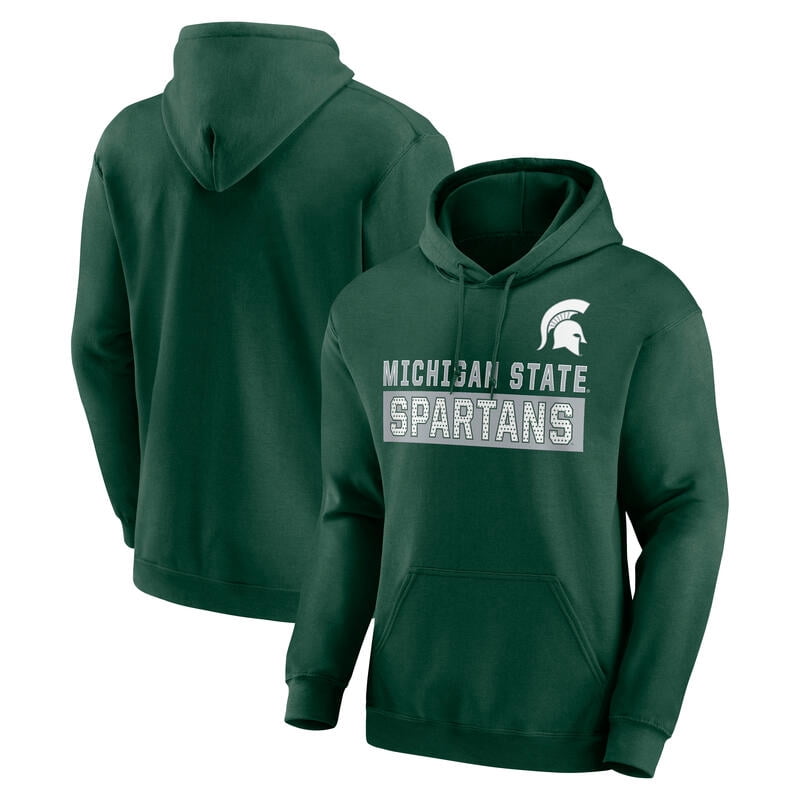 NCAA Michigan State Spartans Men's Green Stacked Cotton Fleece Pullover Hoodie, Up to Size 3XL
