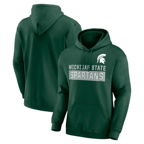 NCAA Michigan State Spartans Men's Green Stacked Cotton Fleece Pullover Hoodie. Up to Size 3XL