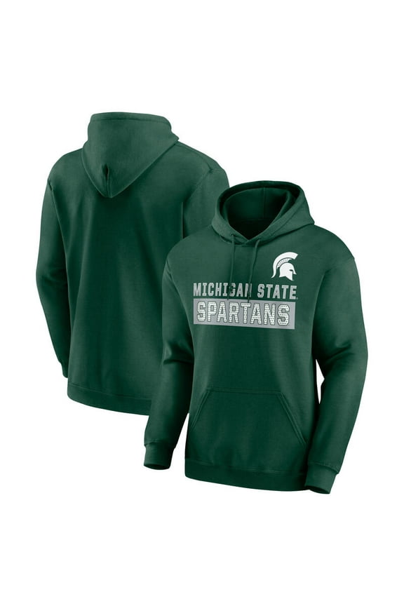 NCAA Michigan State Spartans Men's Green Stacked Cotton Fleece Pullover Hoodie, Up to Size 3XL