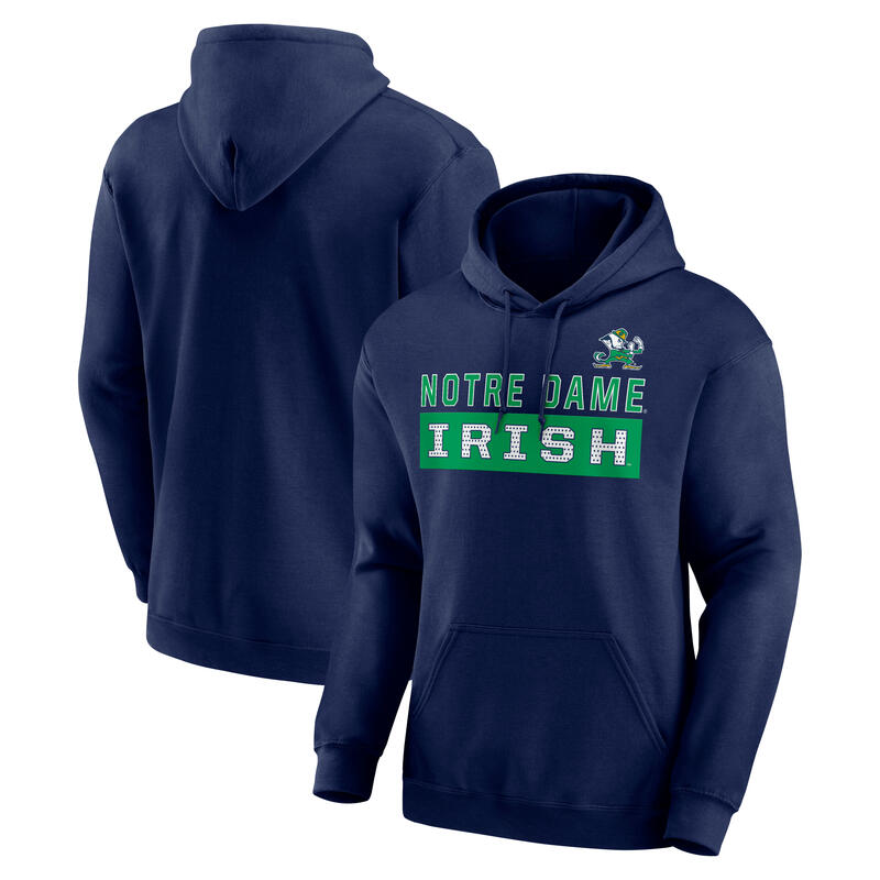 NCAA Notre Dame Fighting Irish Men's Navy Stacked Cotton Fleece Pullover Hoodie, Up to Size 3XL