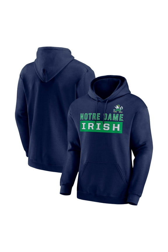 NCAA Notre Dame Fighting Irish Men's Navy Stacked Cotton Fleece Pullover Hoodie, Up to Size 3XL