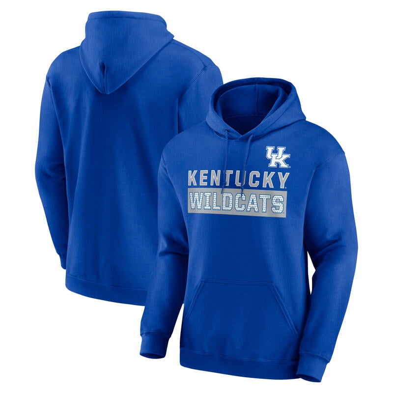NCAA Kentucky Wildcats Men's Royal Stacked Cotton Fleece Pullover Hoodie, Up to Size 3XL