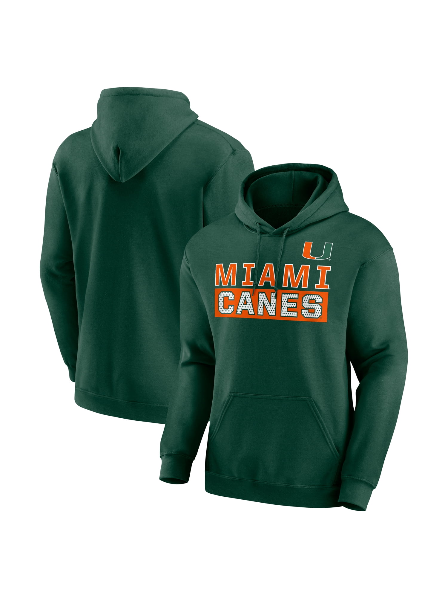 NCAA Miami Hurricanes Men's Green Stacked Cotton Fleece Pullover Hoodie, Up to Size 3XL