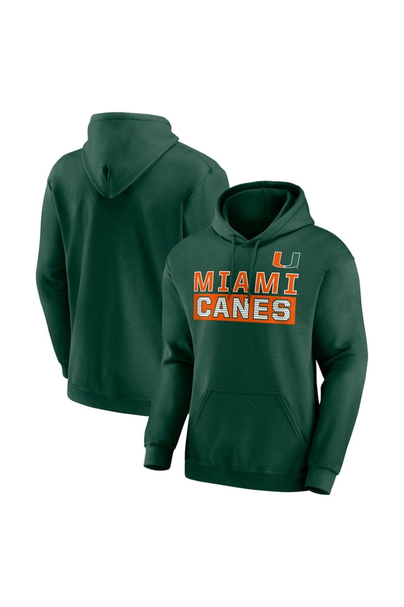NCAA Miami Hurricanes Men's Green Stacked Cotton Fleece Pullover Hoodie. Up to Size 3XL