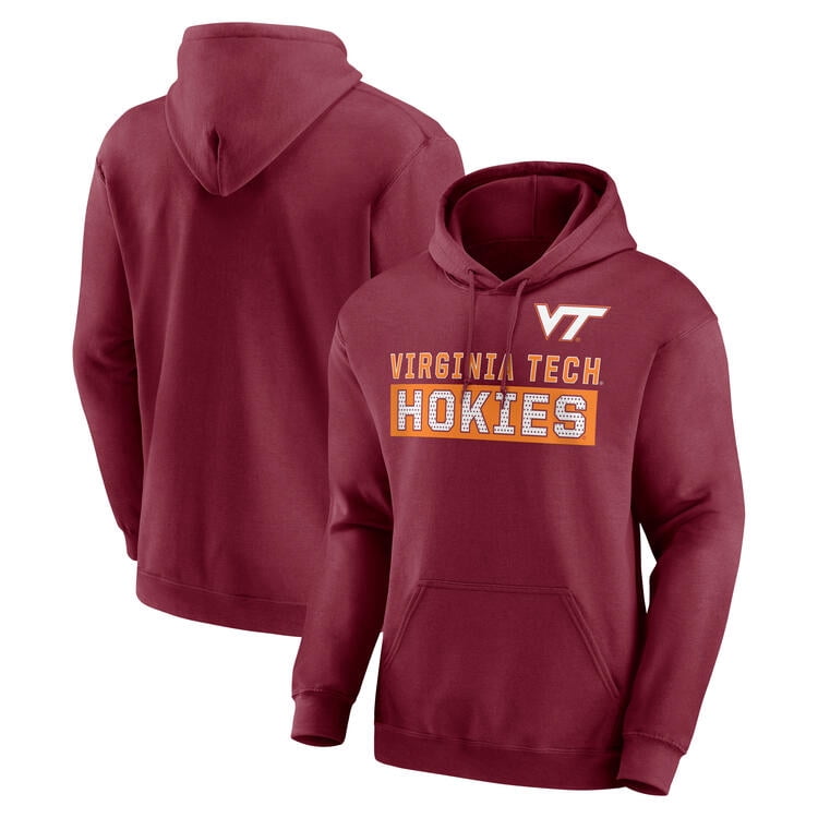 NCAA Virginia Tech Hokies Men's Navy Stacked Cotton Fleece Pullover Hoodie, Up to Size 3XL