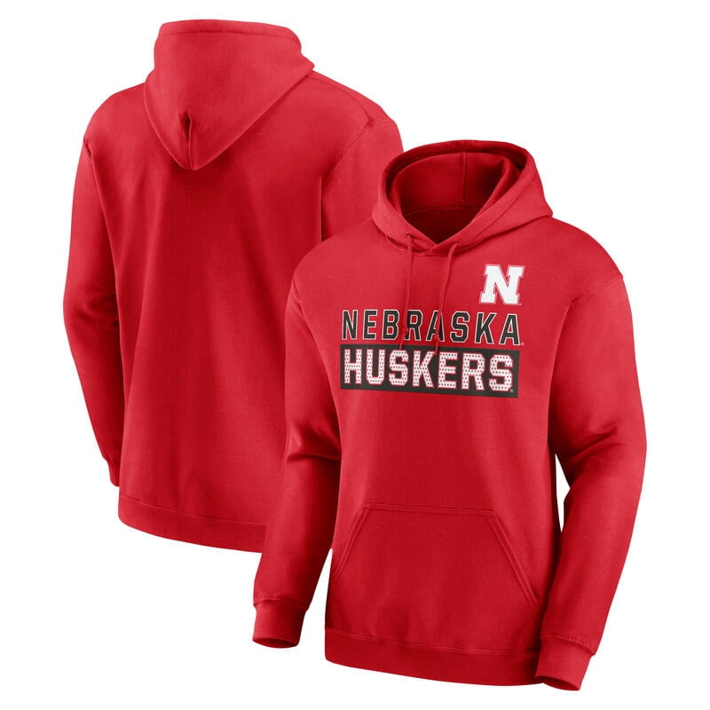 NCAA Nebraska Huskers Men's Scarlet Stacked Cotton Fleece Pullover Hoodie, Up to Size 3XL