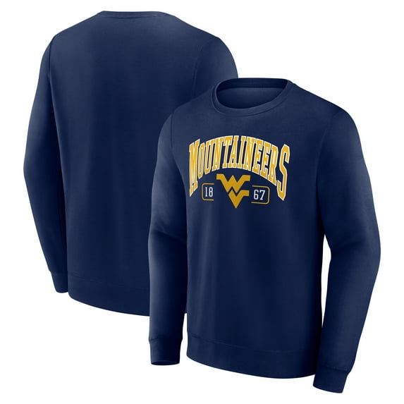 West Virginia Mountaineers Men's Navy Conquer Greatness Fleece Crew Pullover Sweatshirt, Up to Size 3XL