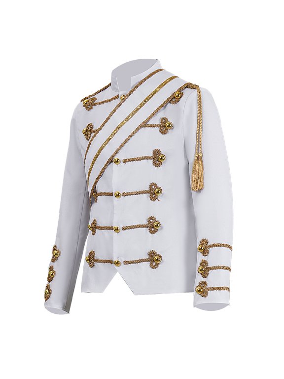 Mens Prince Costume Single-Breasted Suit Gild Blazer Jacket Nightclub Bar Dress Jacket White