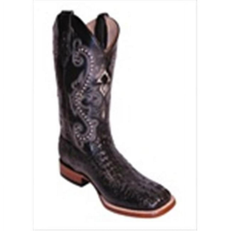 Mens Print Caiman Crocodile Square Toe Boots Black, 12D