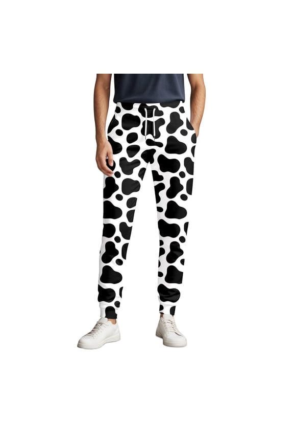 Mens Print Casual Jogger Pants Drawstring Loose Fit Stylish Black White Pattern Full Length Sweatpants Black XXL