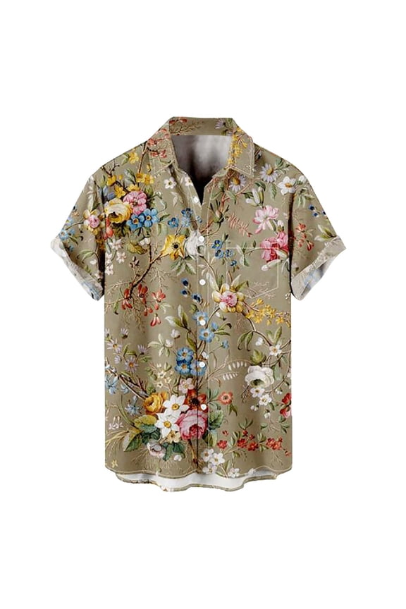 Mens Printed Hawaiian Shirts Short Sleeve Button Down Beach Shirts Shirt For Man Novelties 2023 Trend Men Shirts Beige Xxxl