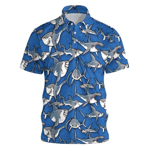 Mens Printed Polo Shirt Short Sleeve Summer Lightweight Breathable Casual Golf Tee Top