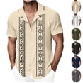thumbnail image 1 of Mens Printed Shirt Guayabera Cuban Short Sleeve Button Down Shirt Summer Tops, Beach Shirt, Mexican Shirt Size S-3XL, 1 of 5