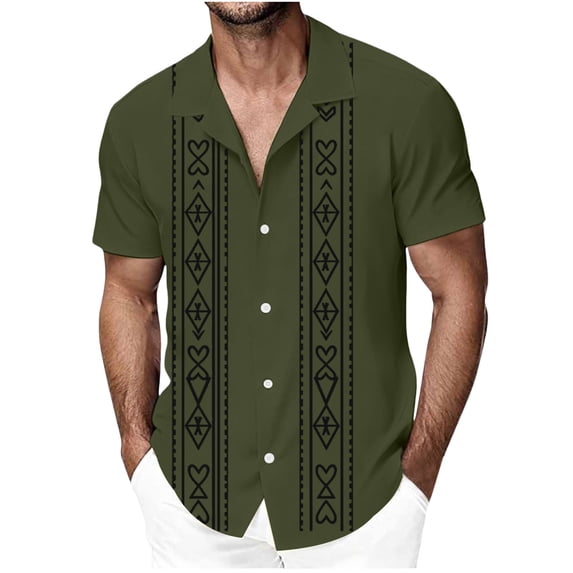 Mens Printed Shirt Guayabera Cuban Short Sleeve Button Down Shirt Summer Tops, Beach Shirt, Mexican Shirt Size S-3XL