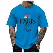 ENCOUTHRE Mens Printed sports Paris T Shirts , Shirts for Men Blue XXL