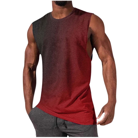 Mens Printing Tank Tops Crew Neck Loose Sleeveless Shirts Quick Dry Workout Sports Athletic Running Summer Top