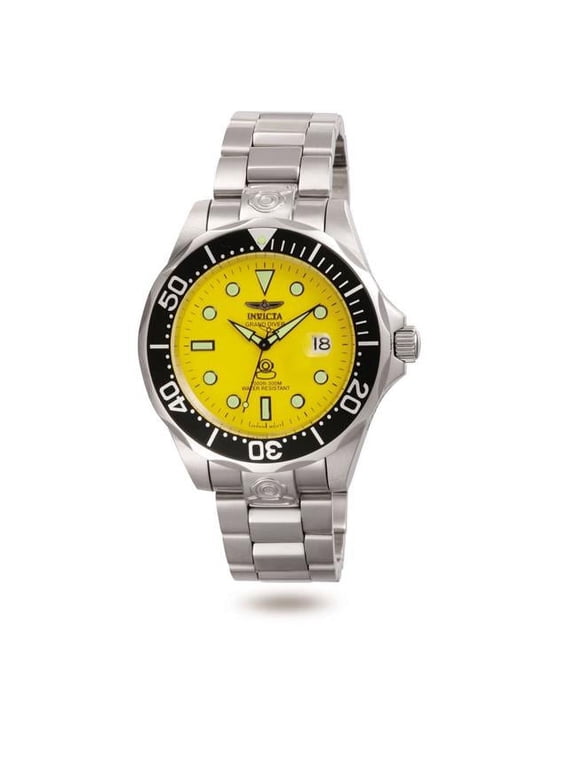 Mens Pro Diver Automatic 3 Hand Yellow Dial Watch with Steel Tone