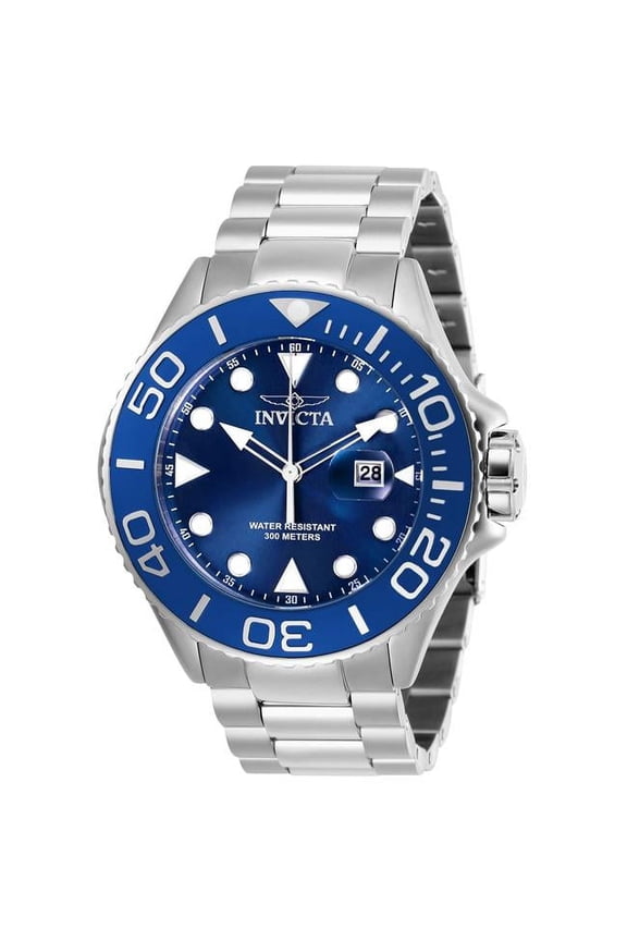 Mens Pro Diver Quartz 3 Hand Blue Dial Watch with Steel & Black Bezel