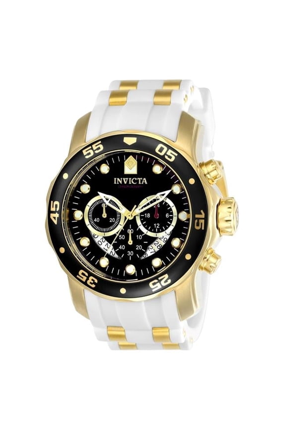 Mens Pro Diver Quartz Chronograph Black Dial Watch with White & Gold Tone