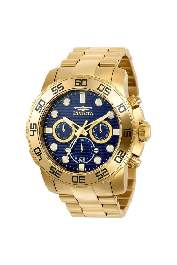 Mens Pro Diver Quartz Chronograph Blue Dial Watch with Gold Tone