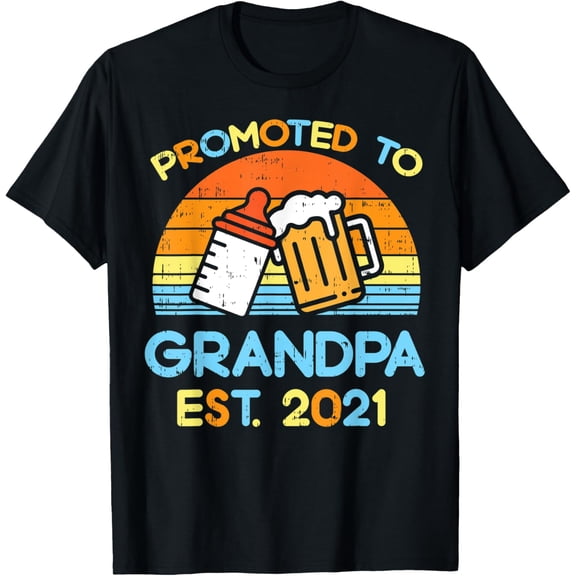 Mens Promoted Grandpa 2021 Drinking Pregnancy Announcement Gift T-Shirt