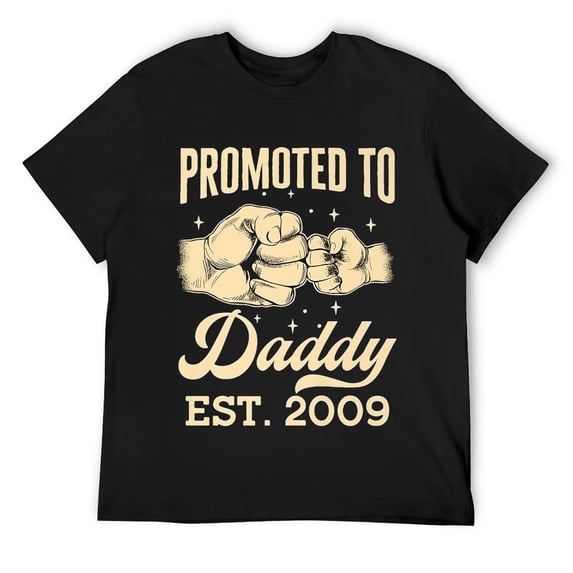 Mens Promoted To Daddy Est. 2009 First Time Dad Father's Day Puns T-Shirt Black