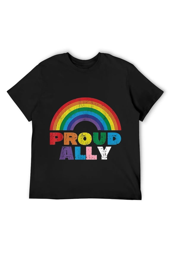 Mens Proud Ally LGBT Rainbow Gay Pride Month T-Shirt Black