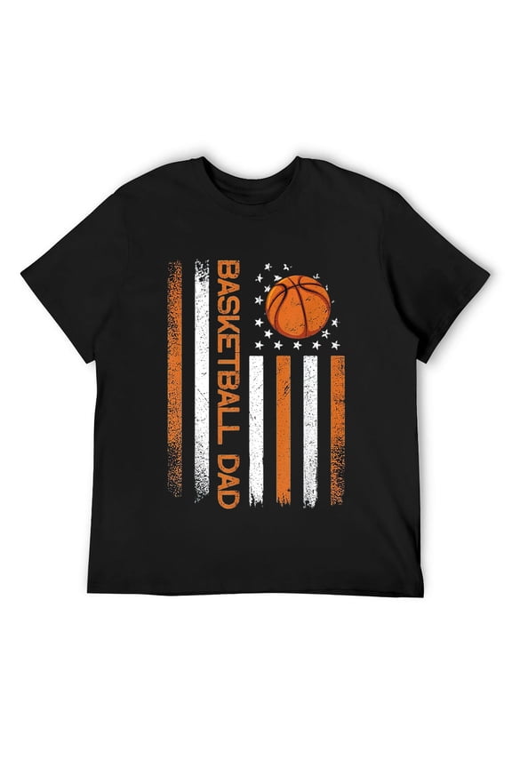 Mens Proud Basketball Dad Funny Jersey Father's Day Usa Flag T-Shirt Black